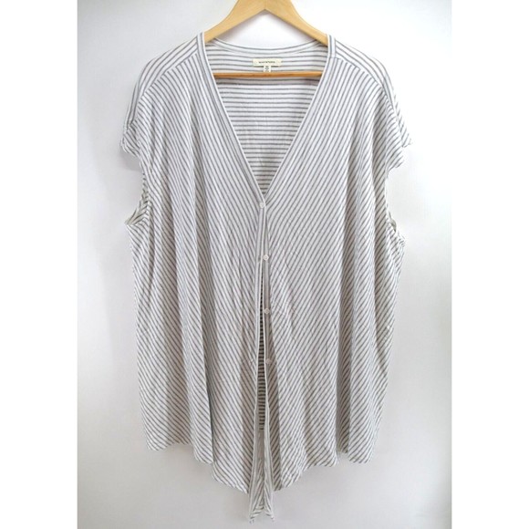 MAX STUDIO Women's Size 3X Black White Strip Sleeveless‎ V-Neck Button Up Shirt - Picture 1 of 7
